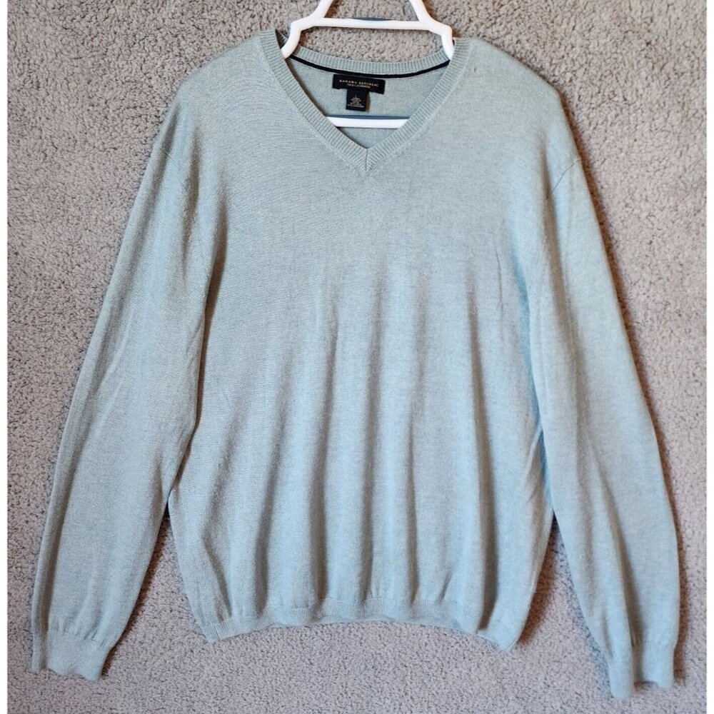 Banana Republic Silk Cashmere‎ Blue Long Sleeve V Neck Sweater Size Large